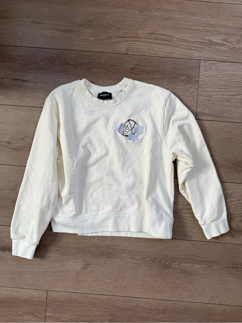 The Kooples Cream Crewneck Sweatshirt with Embroidered Logo